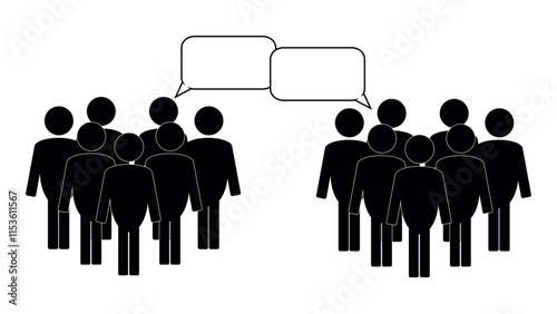 Different social groups of people with diology clouds, citizens communicates with each other, talk bubble speech icon, chat message balloon and communication between people, communication concept