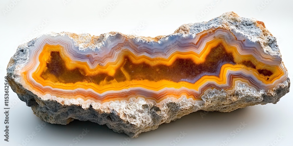 Fototapeta premium Natural agate gemstone displayed as a stunning mineral rock specimen, showcasing the beauty and unique patterns of agate, ideal for collectors and enthusiasts of natural gemstones.