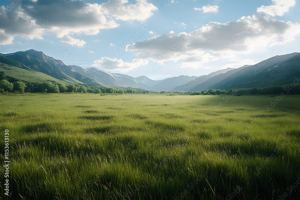 Serene Meadow and Majestic Mountains Serene Meadow and Majestic Mountains