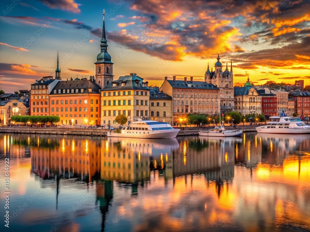 Fototapeta premium Stunning Stockholm Waterfront View: High-Resolution Stock Photo