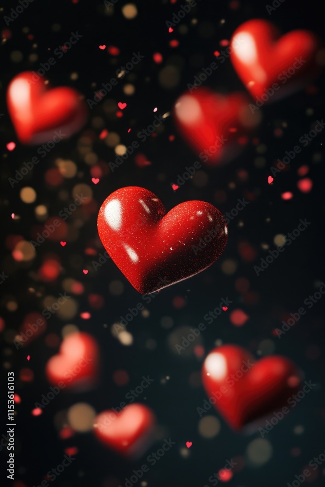 Red hearts in flight Red hearts in flight