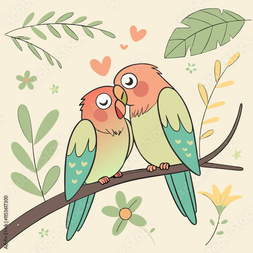  A beautiful digital image of two lovebirds sitting closely, showcasing affection and intimacy.