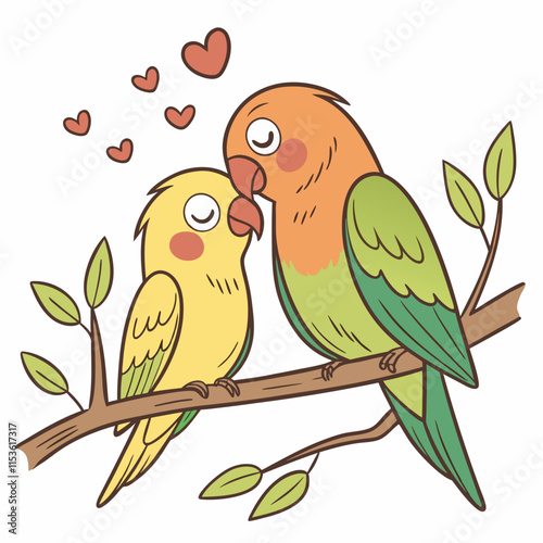  A beautiful digital image of two lovebirds sitting closely, showcasing affection and intimacy.