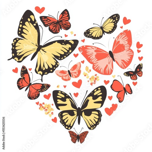 Wallpaper Mural Colorful Butterflies and Heart Shape Design with Floral Accents Torontodigital.ca