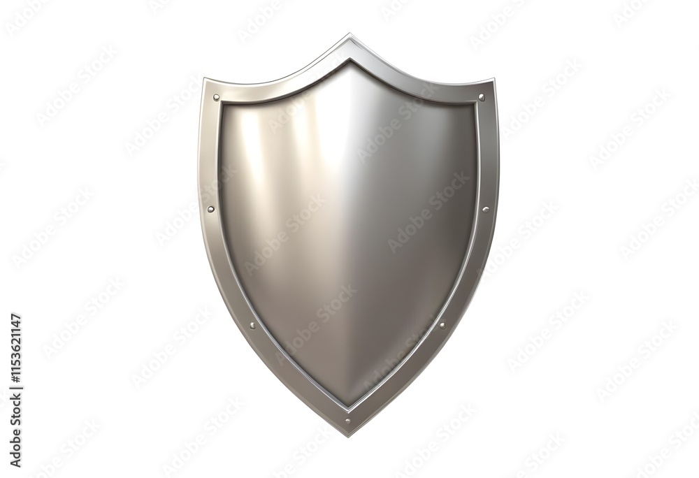 A silver shield with a curved top and pointed edges , representing protection and security A silver shield with a curved top and pointed edges , representing protection and security