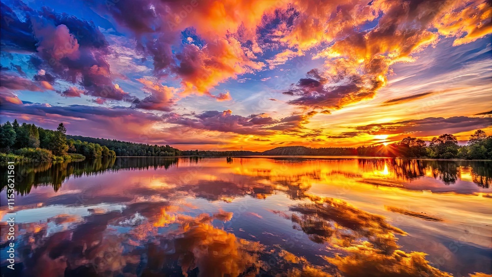 custom made wallpaper toronto digitalGolden hour paints the sky, reflected in Sunset Lake's tranquil waters, a vibrant photographic masterpiece.