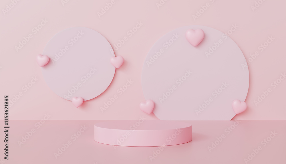 Pink Romantic Background with Hearts and Podium Display Pink Romantic Background with Hearts and Podium Display