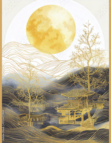 보름달 뜬 한옥마을 풍경