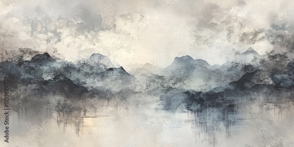 Obraz premium A tranquil abstract watercolor artwork depicting a landscape, characterized by soft and soothing color tones that evoke a sense of calmness.
