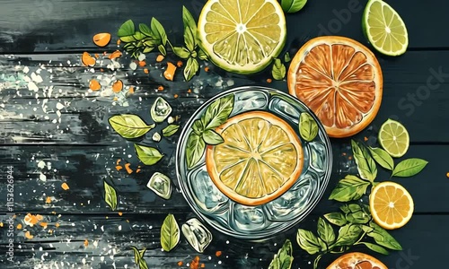 Wallpaper Mural Fresh Citrus and Herbs on Wooden Background with Ice, Bright Colors of Lemon, Lime, and Mint for Refreshing Beverages and Culinary Inspiration Torontodigital.ca