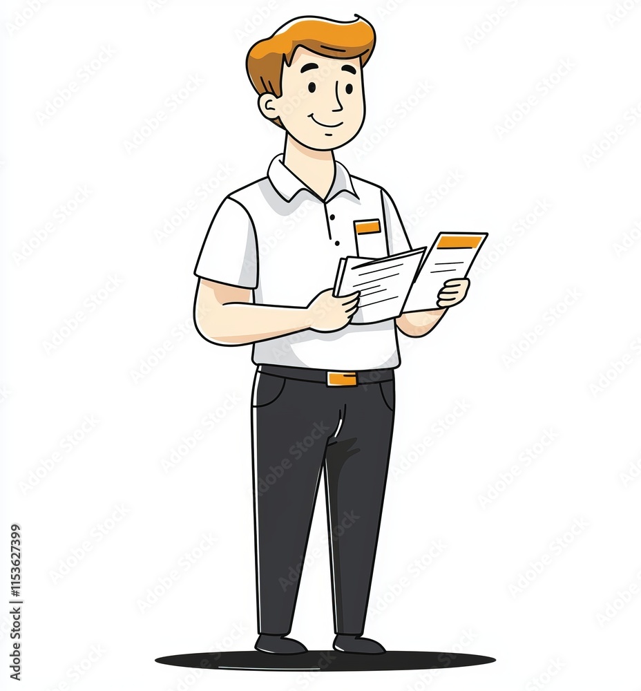 Professional Man Reading Documents - Confident and Prepared Business Illustration Professional Man Reading Documents - Confident and Prepared Business Illustration