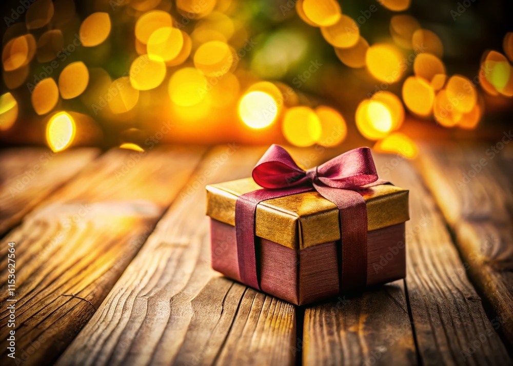 Tilt-Shift Gift Box on Rustic Wooden Table with Copy Space - Perfect for Holiday or Birthday Presents Tilt-Shift Gift Box on Rustic Wooden Table with Copy Space - Perfect for Holiday or Birthday Presents