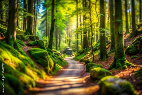 Tilt-Shift Photo: Rocky Footpath in Vogtland Triebtal Forest, Saxony, Germany photo