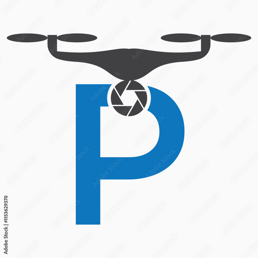 Initial Letter P Drone Logo. Drone Technology Logo Sign Vector Template Initial Letter P Drone Logo. Drone Technology Logo Sign Vector Template