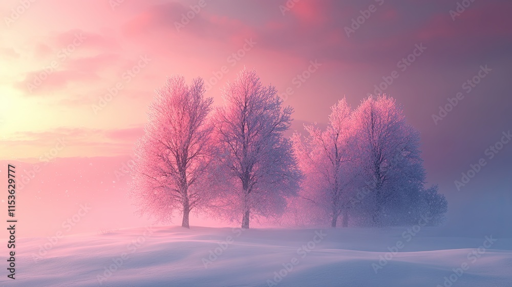 Beautiful trees in a winter landscape early in the morning in snowfall. Beautiful trees in a winter landscape early in the morning in snowfall.