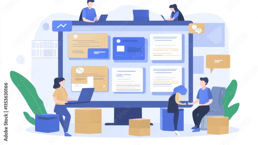 Collaborative Teamwork in Modern Office with Digital Devices and Large Screen Displaying Data and Graphics Collaborative Teamwork in Modern Office with Digital Devices and Large Screen Displaying Data and Graphics