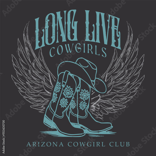 cowgirl boots and western hat desert cowgirl with guns Eagle wing graphic illustration artwork for t shirt, retro vintage country girl vector art, cowgirl t shirt design, graphic print
