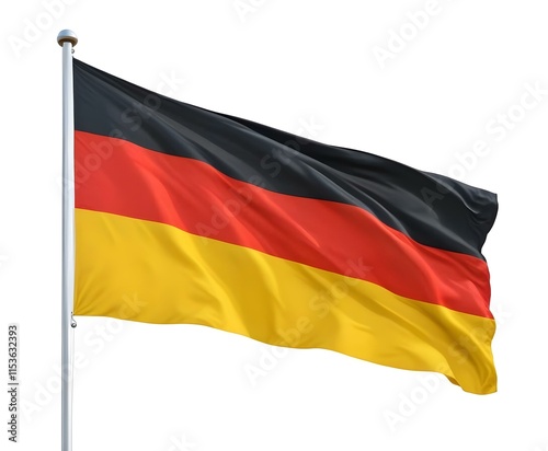 A German flag waving in the wind, with the traditional black, red, and gold colors