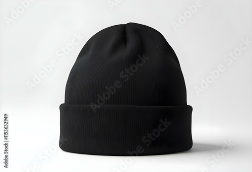 A black knit beanie hat