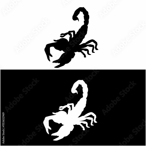 Scorpion silhouette vector illustration, black and white design photo