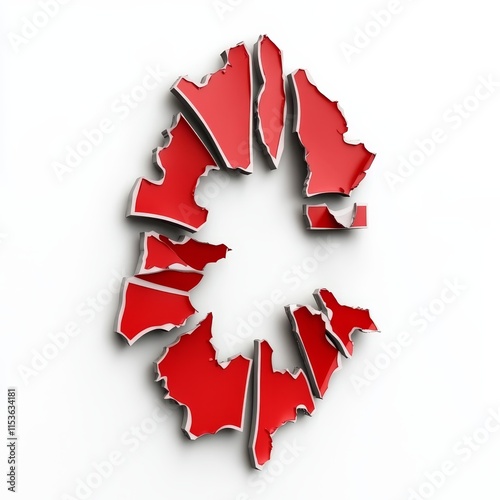 Fragmented Map Concept of Canada in Bold Red and White Colors