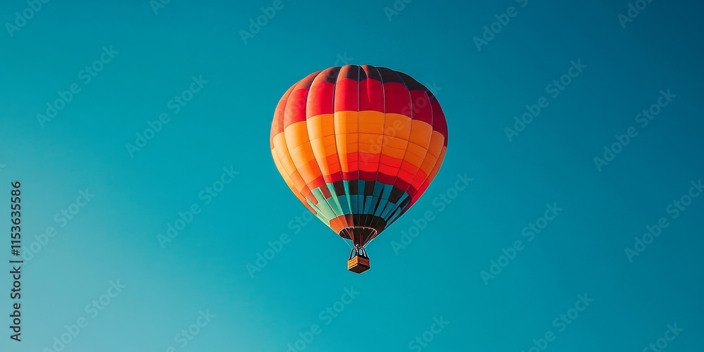 Obraz premium Colorful hot air balloon soaring against a vivid deep blue sky, creating a stunning visual contrast that highlights the beauty of a colorful hot air balloon in flight.