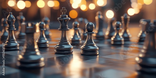Chess board captured with a depth of field effect, showcasing the intricate details and textures of the chess board, enhancing the visual appeal of the chess board in focus.