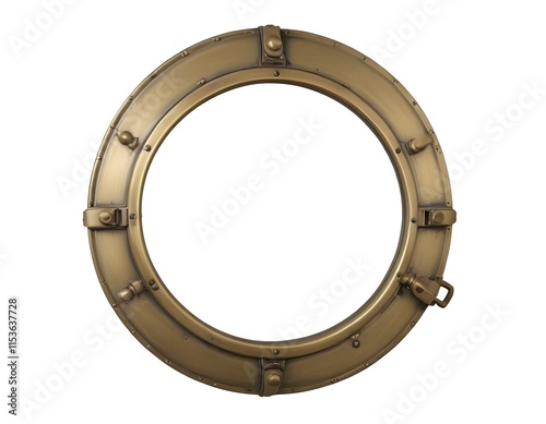 A porthole frame with rivets , suitable for a nautical or industrial decor photo