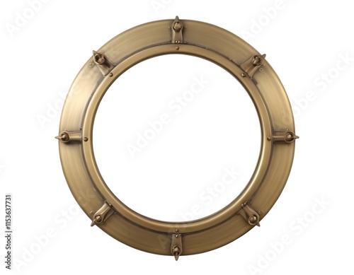 A porthole frame with rivets , suitable for a nautical or industrial decor