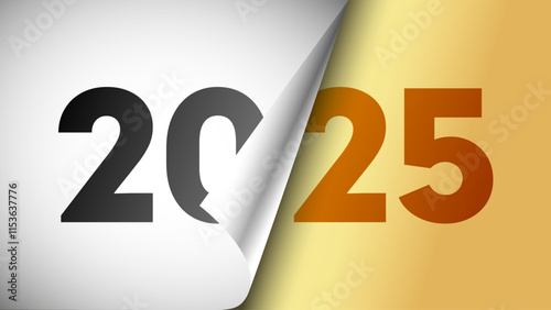 New year 2025 paper fold page corner turn reveal