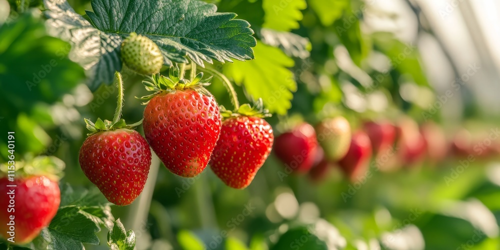 Cultivating strawberries in a greenhouse farm environment, where optimal conditions promote the growth of strawberries and enhance their quality for a fruitful harvest. Cultivating strawberries in a greenhouse farm environment, where optimal conditions promote the growth of strawberries and enhance their quality for a fruitful harvest.