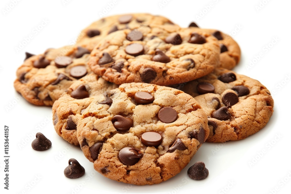Chocolate chip cookies on white background. Christmas and Valentine cookies. Chocolate chip cookies on white background. Christmas and Valentine cookies.