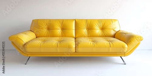 Stylish yellow leather sofa designed for an elegant white room, enhancing the aesthetic appeal with its vibrant color and luxurious texture, perfect for modern interior decor featuring a yellow photo