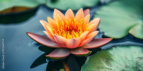 Close up view of a blooming lotus flower, showcasing the intricate details and vibrant colors of the blooming lotus flower in its natural beauty. Ideal for floral and nature themed projects. photo