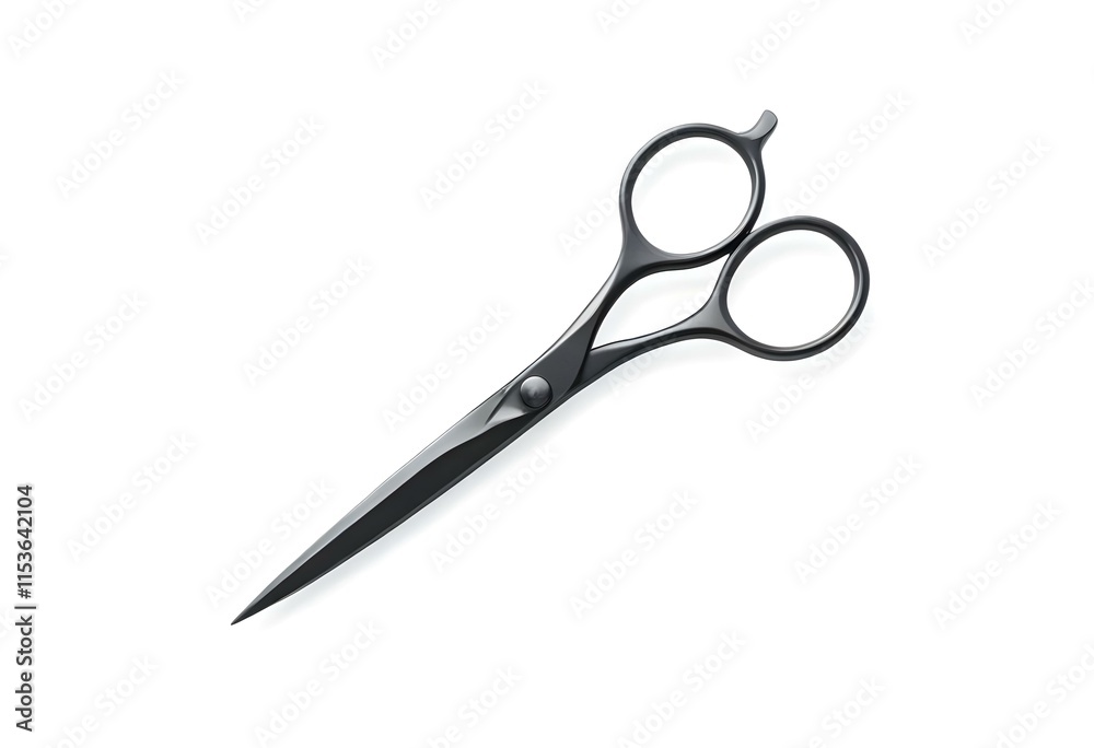 A pair of black metal scissors with sharp blades and a curved handle design A pair of black metal scissors with sharp blades and a curved handle design