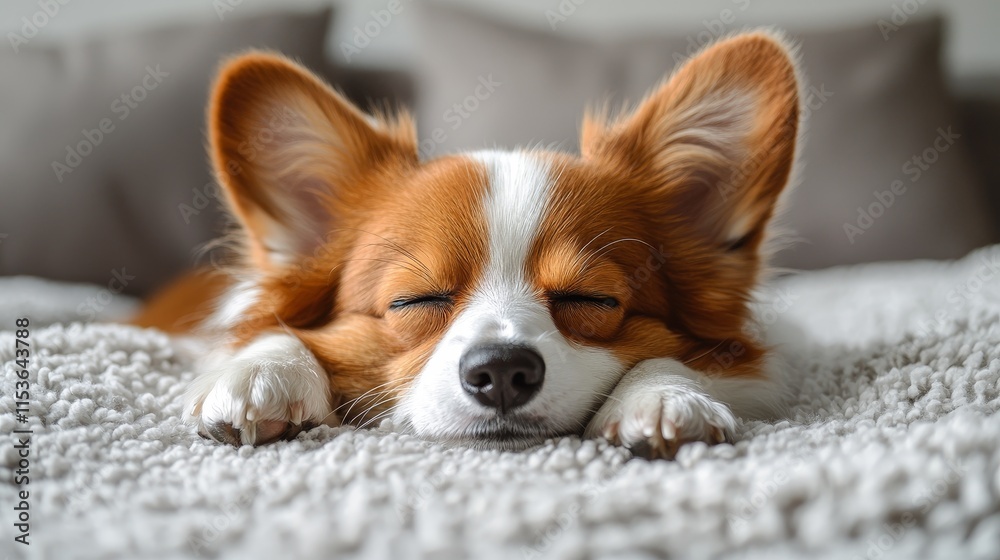 Relaxed corgi sleeping on cozy blanket Relaxed corgi sleeping on cozy blanket