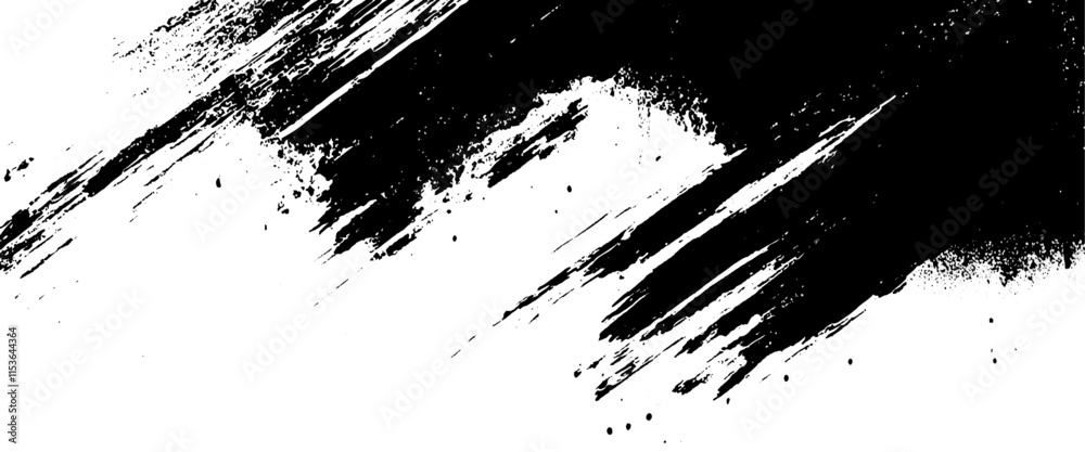 Vector grunge brush strokes texture rough black scratches for wallpaper, paint splatter template, dirt banner, watercolor design.