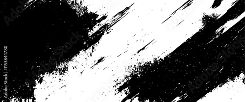 Vector abstract black grunge splatter brush stroke on grunge white paint brush stroke background.