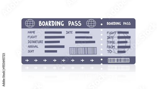 Airplane ticket isolated on white. Travel, vacation, business trip concept. Hand drawn vector clipart.