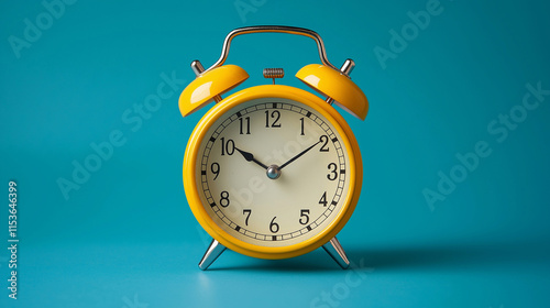 Bright yellow alarm clock on a blue background