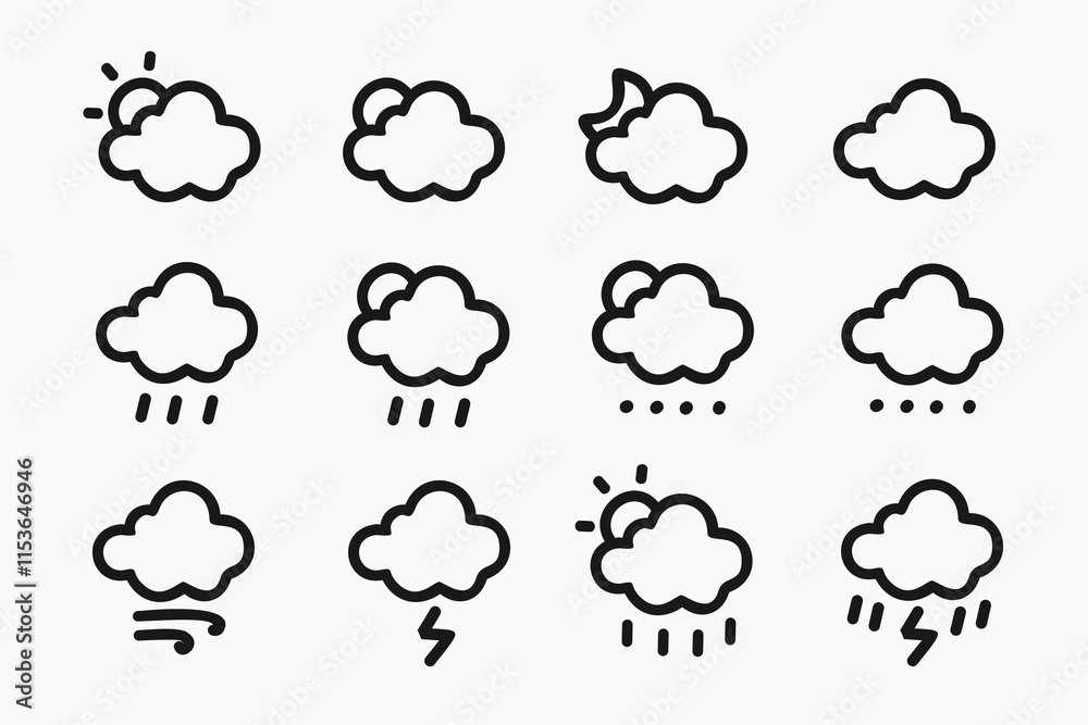 weather doodle set. weather simple line art. weather icon set weather doodle set. weather simple line art. weather icon set