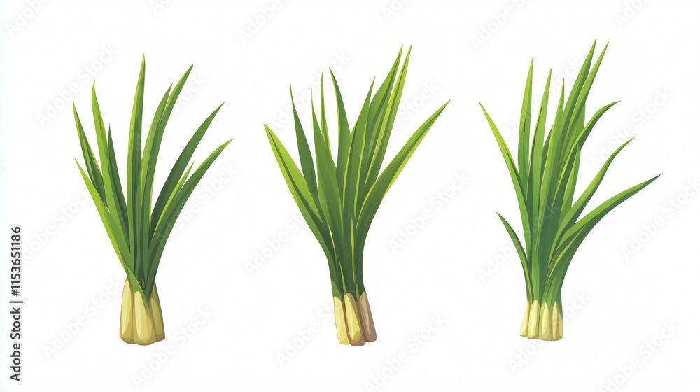 Obraz premium Fresh Lemongrass Vector Illustration for Singing Concept