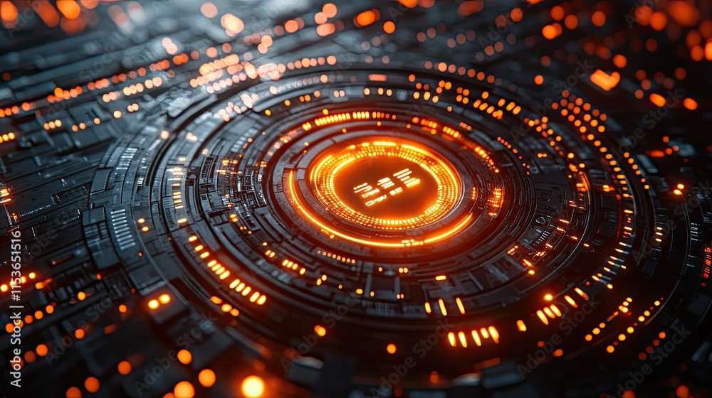 Futuristic Technology Interface: Glowing Circuitry and Digital Display Futuristic Technology Interface: Glowing Circuitry and Digital Display