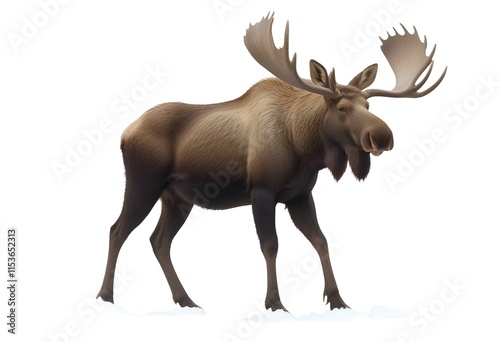 Wallpaper Mural A large brown moose with large antlers standing in a snowy environment Torontodigital.ca