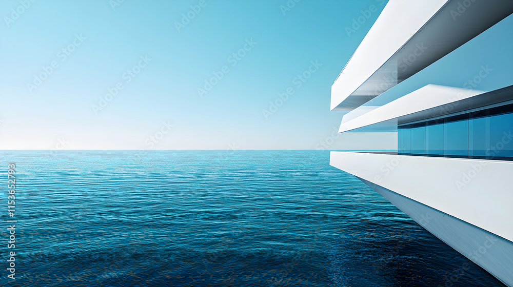 Fototapeta premium Sailing Serenity: The Harmony of a Clean Ship Edge with the Blue Sea and Bright Skies