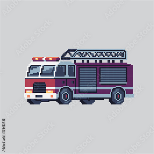 Pixel art illustration Fire Truck. Pixelated Firefighter Truck. Red Firefighter Truck icon pixelated for the pixel art game and icon for website and video game. old school retro.