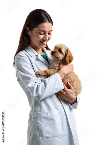 Veterinarian Holding Small Dog on Transparent Background