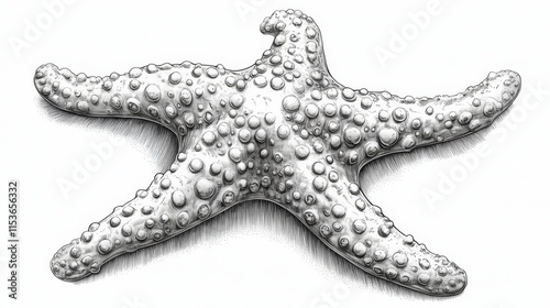 Detailed Black and White Illustration of a Single Starfish on a White Background Ready for Coloring photo