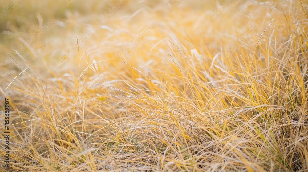 Fototapeta premium Close-up of autumn grass in a meadow, highlighting the beautiful textures and colors of autumn grass. Ideal for creating a serene background with ample copy space.