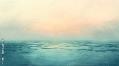 Misty sunrise over calm water.